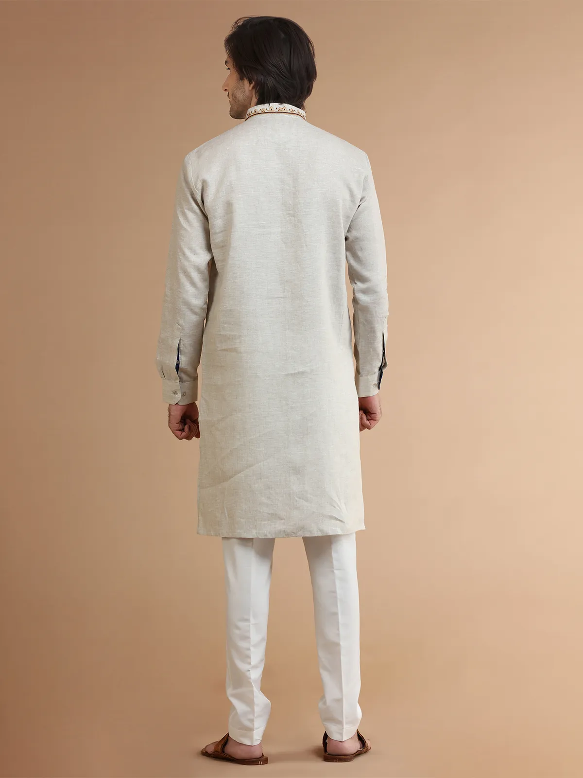 Trendy beige linen  Men Kurta pajama