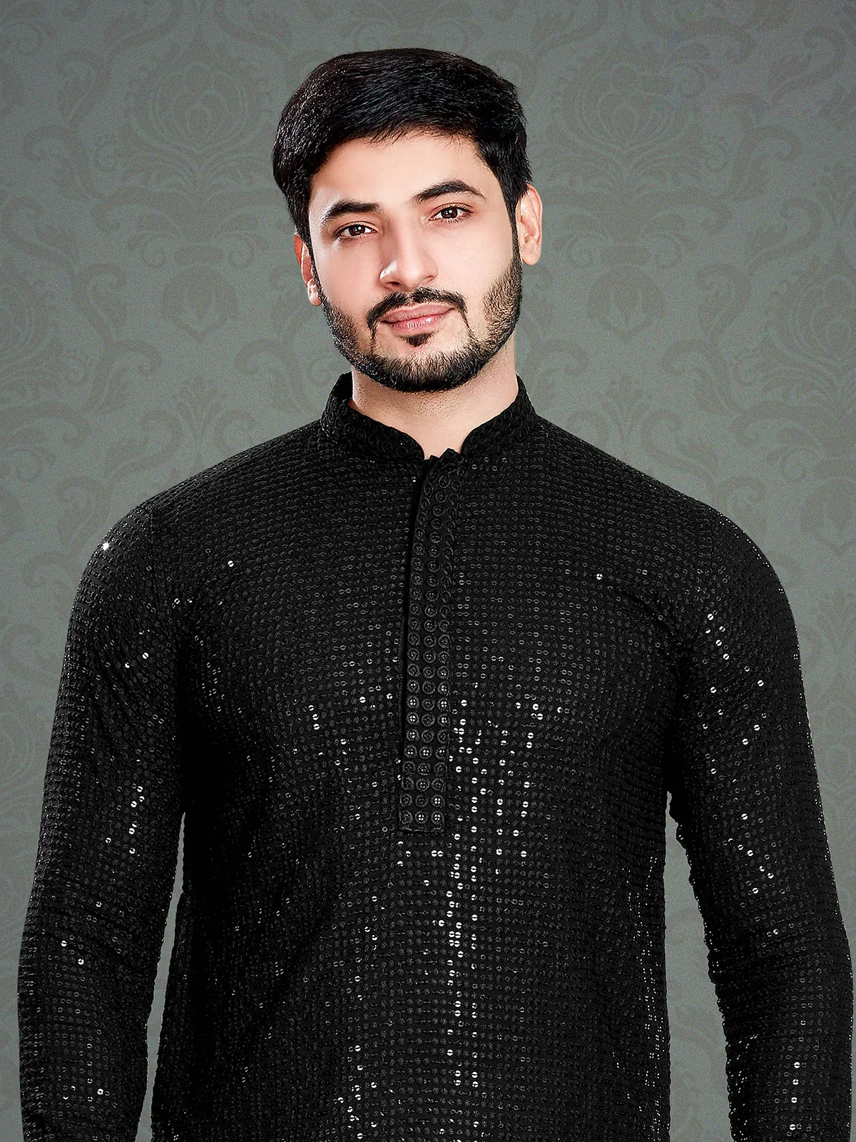 Trendy black cotton kurta