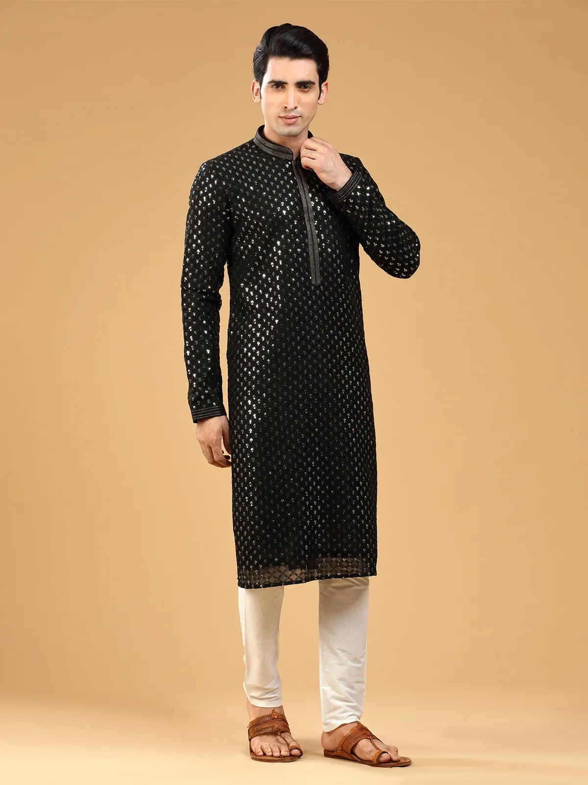 Trendy black georgette  Men Kurta pajama