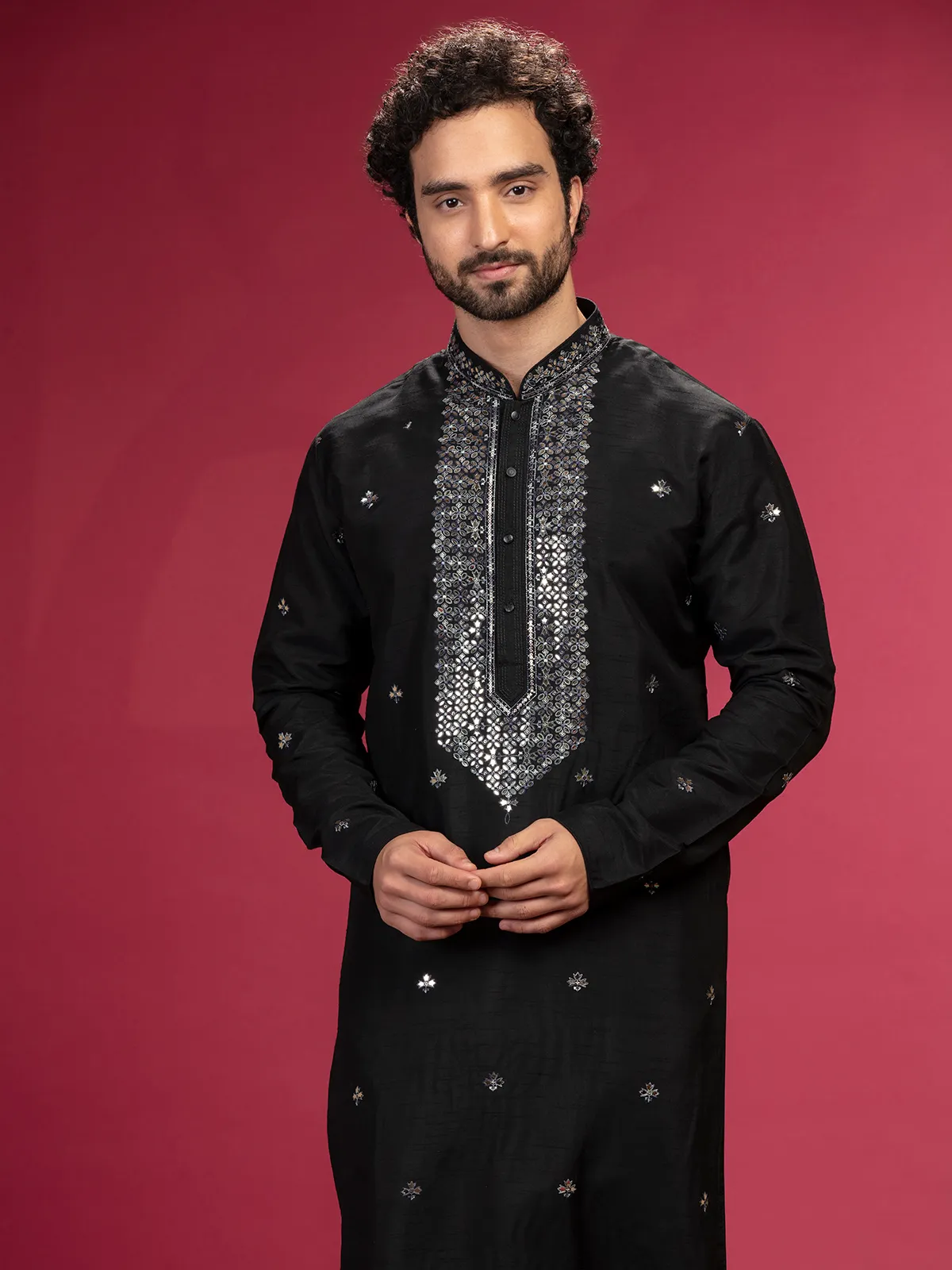 Trendy black  Men Kurta pajama for festive