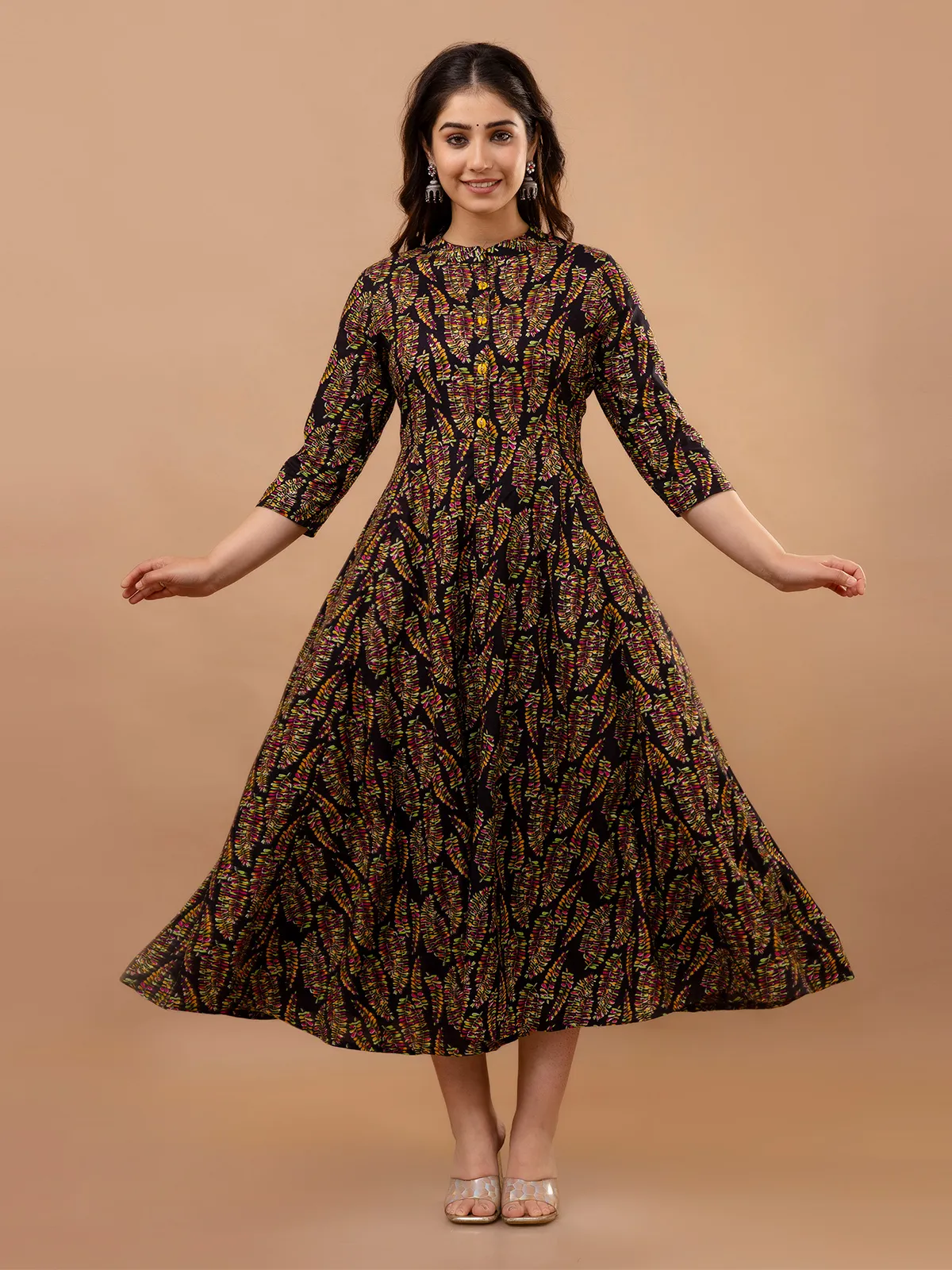 Trendy black printed cotton long kurti