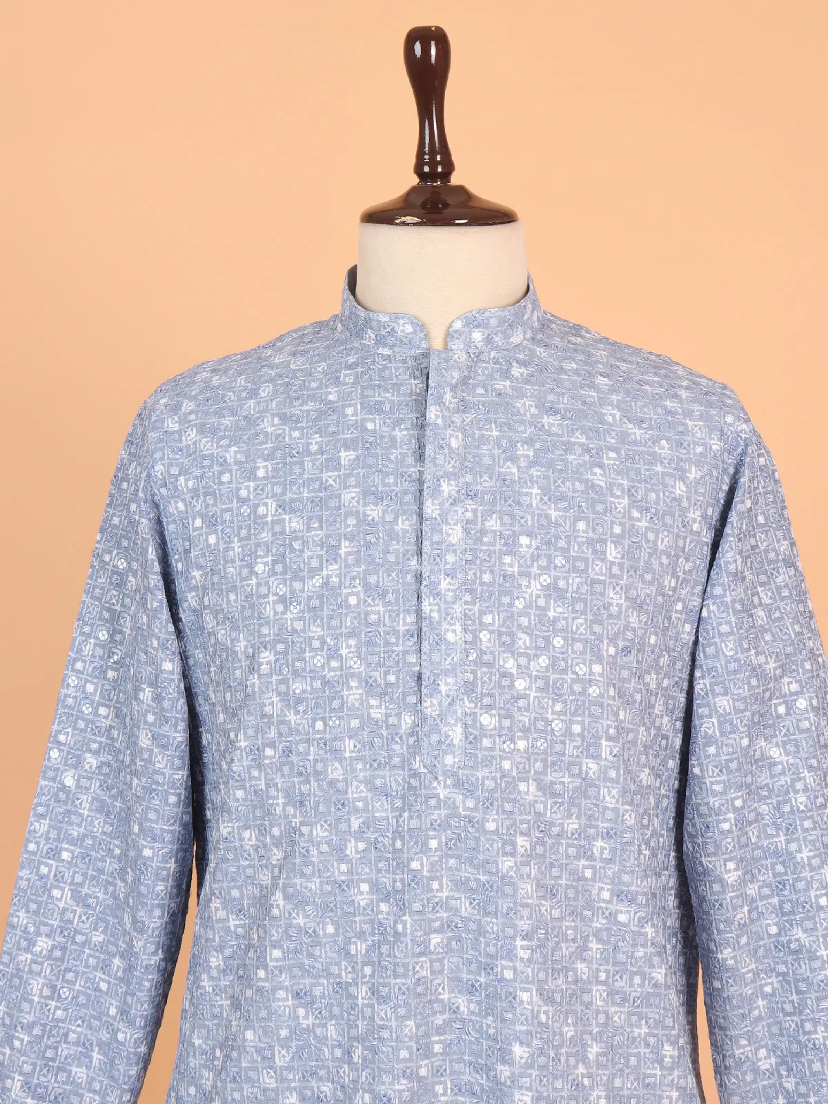 Trendy blue cotton silk kurta suit for men