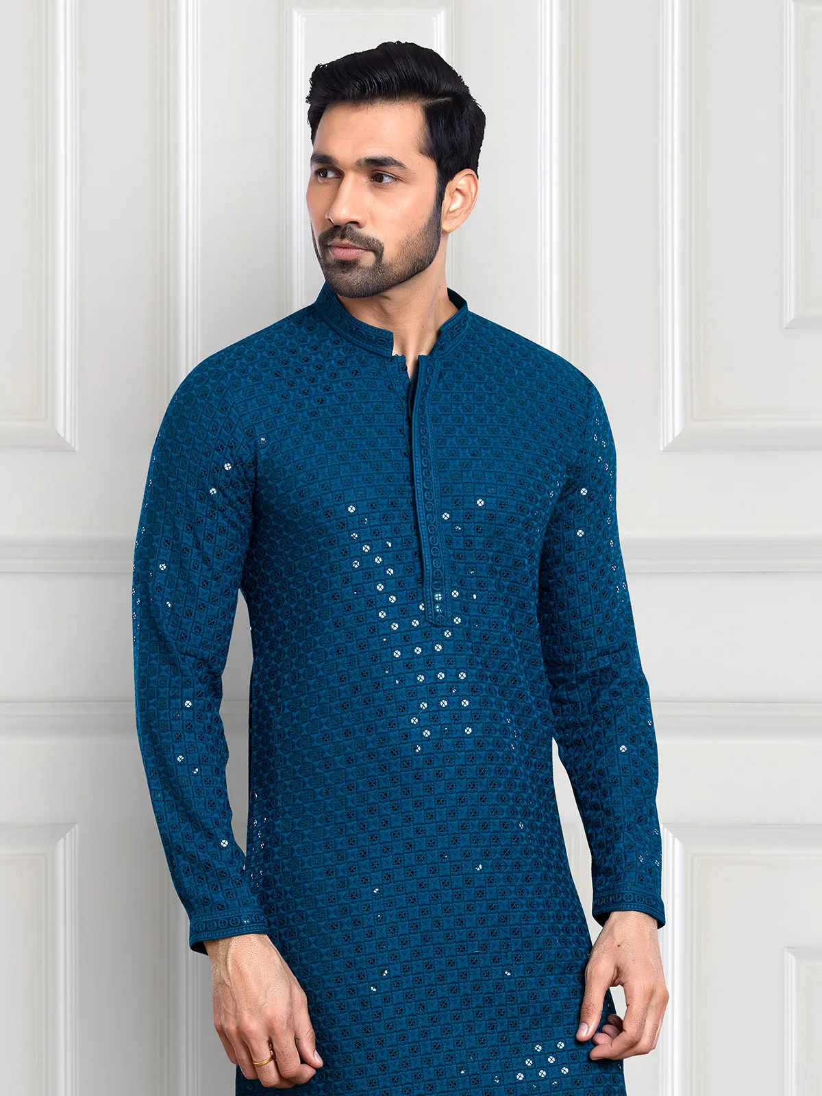 Trendy blue  Men Kurta pajama for festive