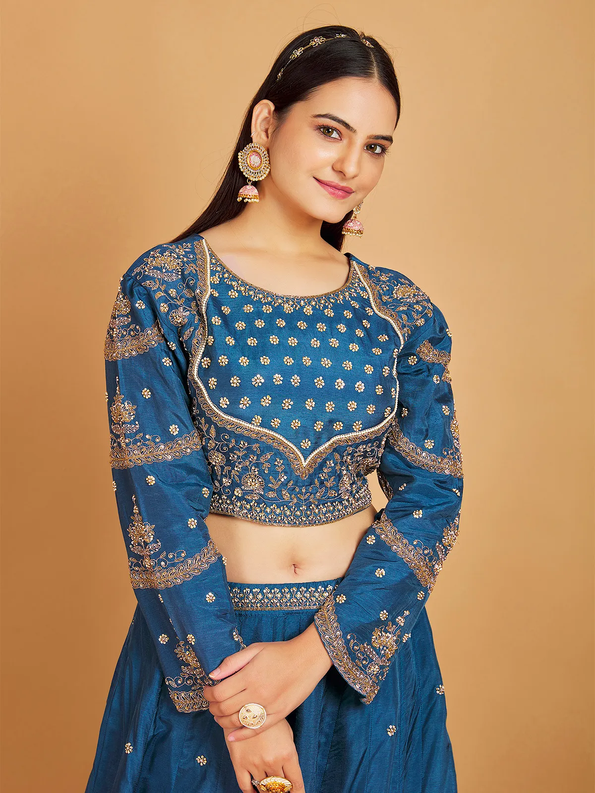 Trendy blue wedding lehenga choli in silk