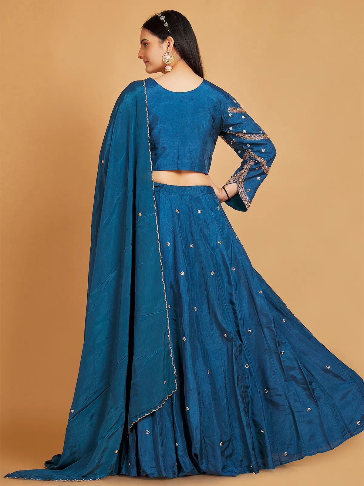 Trendy blue wedding lehenga choli in silk