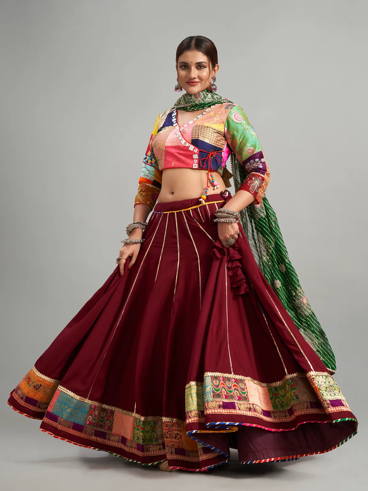 Trendy brown cotton silk lehenga choli