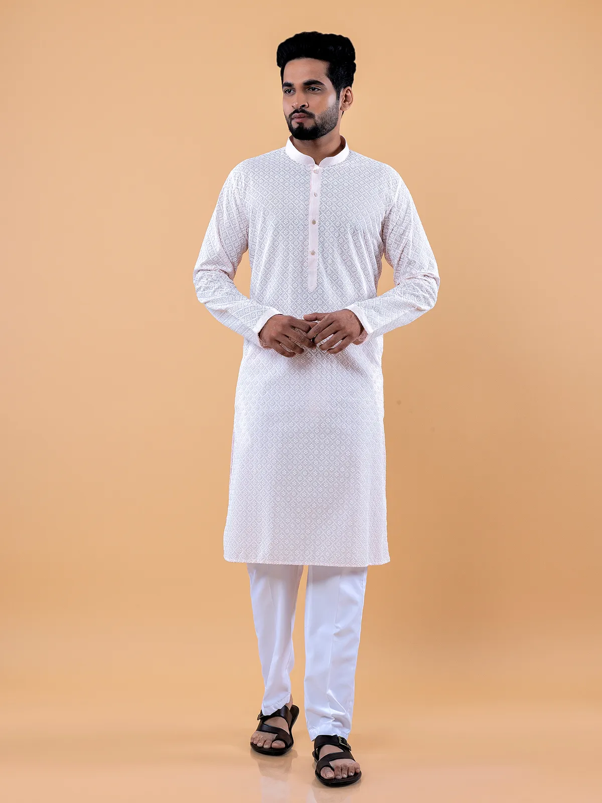 Trendy cotton light pink kurta suit