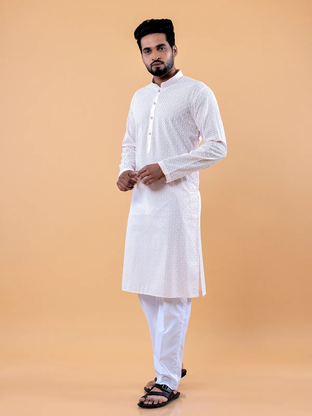 Trendy cotton light pink kurta suit