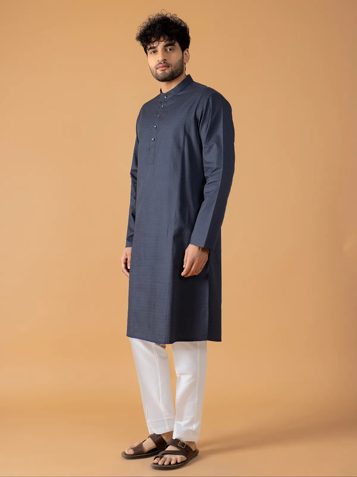 Trendy dark grey cotton  Men Kurta pajama