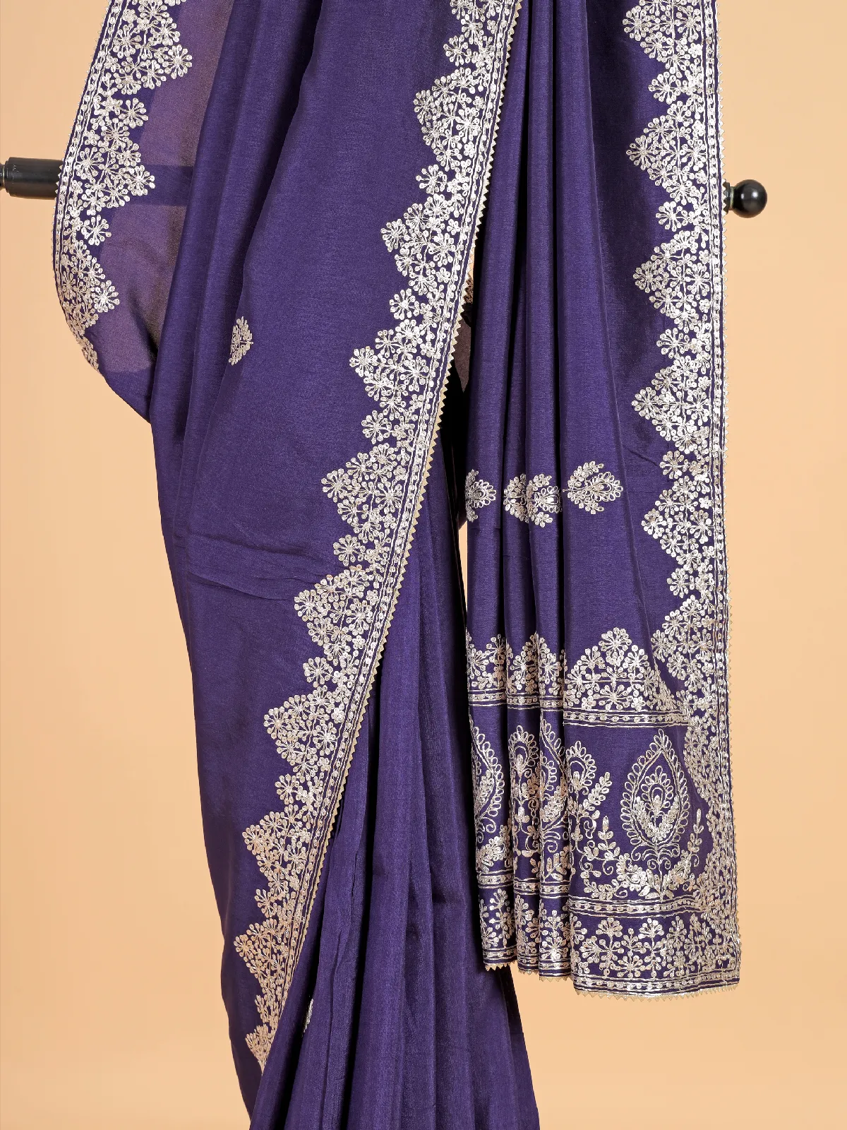 Trendy dark purple silk saree