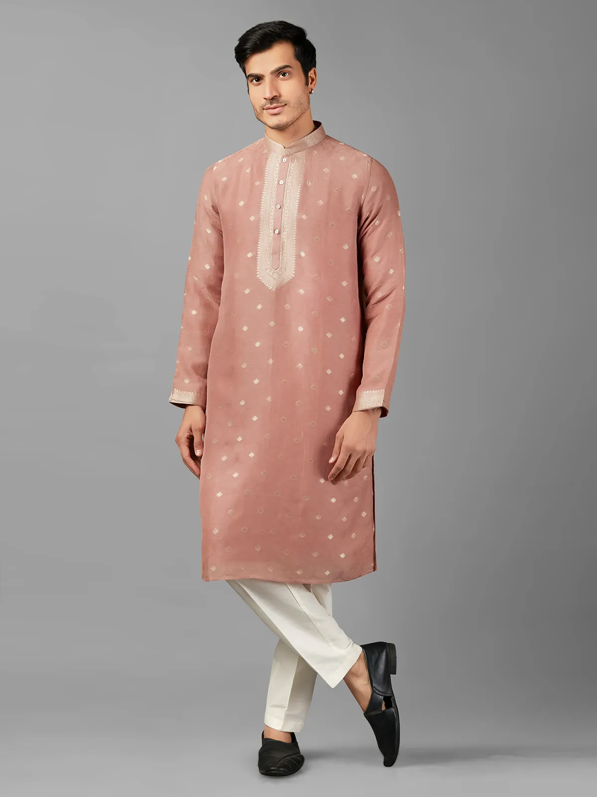 Trendy dusty peach linen kurta suit