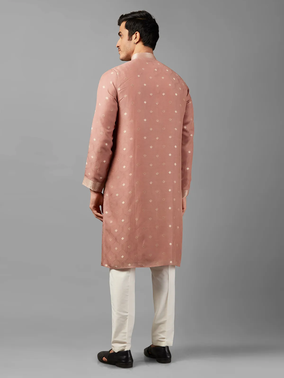 Trendy dusty peach linen kurta suit