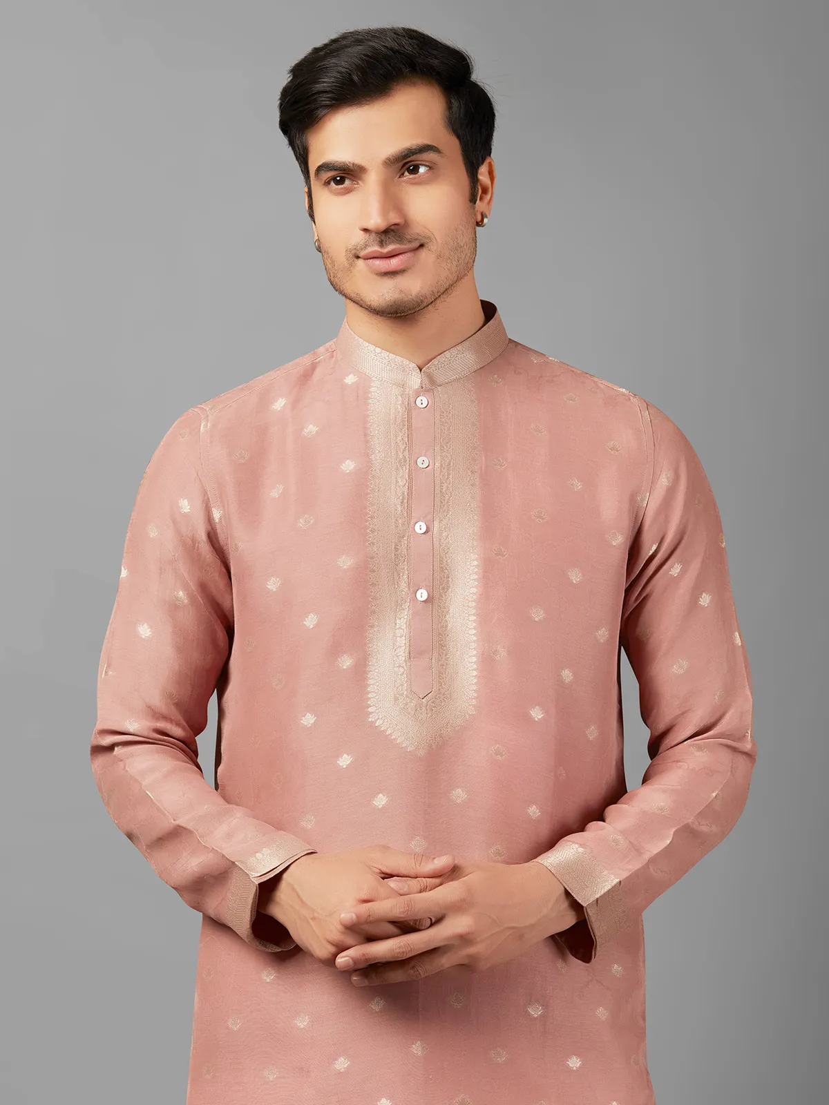 Trendy dusty peach linen kurta suit