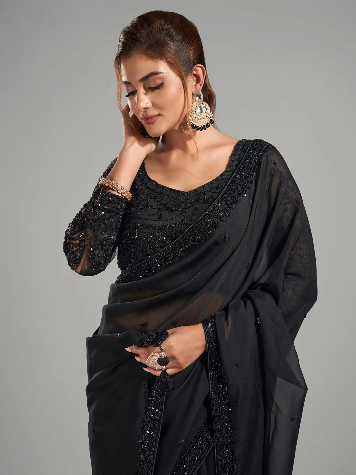 Trendy georgette black saree