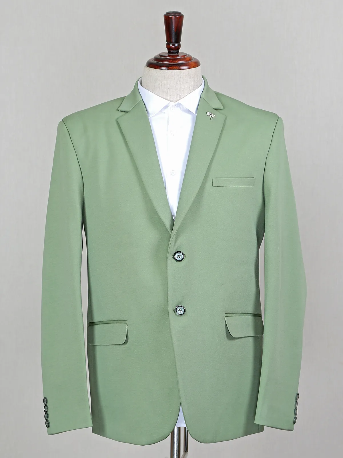 Trendy green terry rayon two buttoned blazer