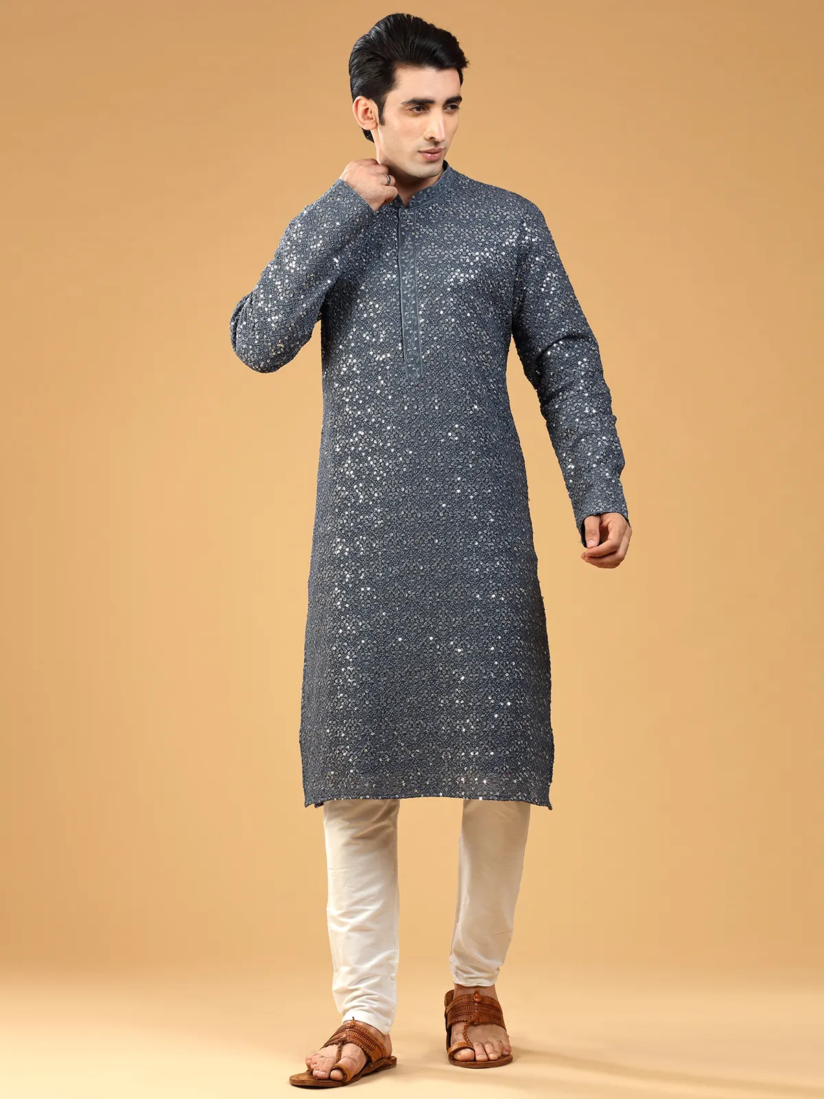 Trendy grey georgette  Men Kurta pajama