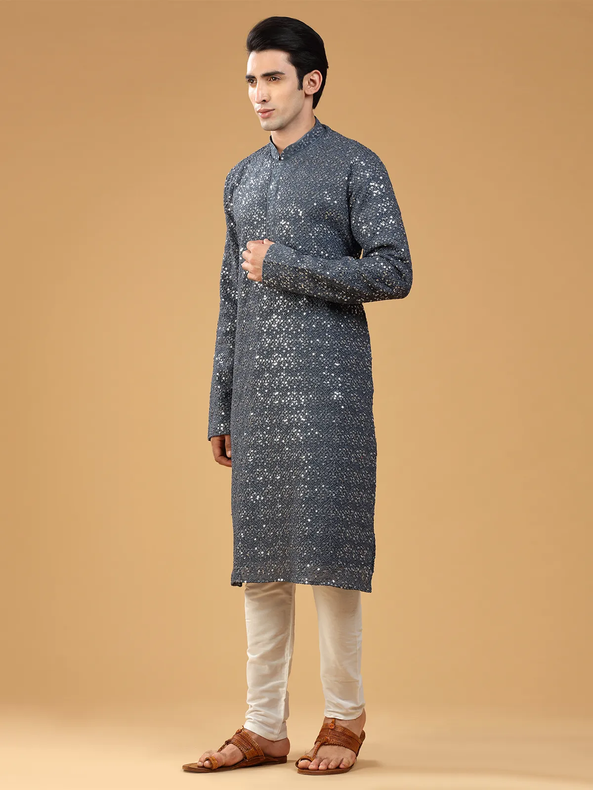 Trendy grey georgette  Men Kurta pajama