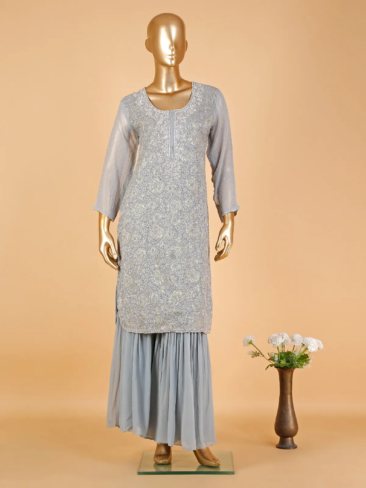 Trendy grey georgette sharara suit