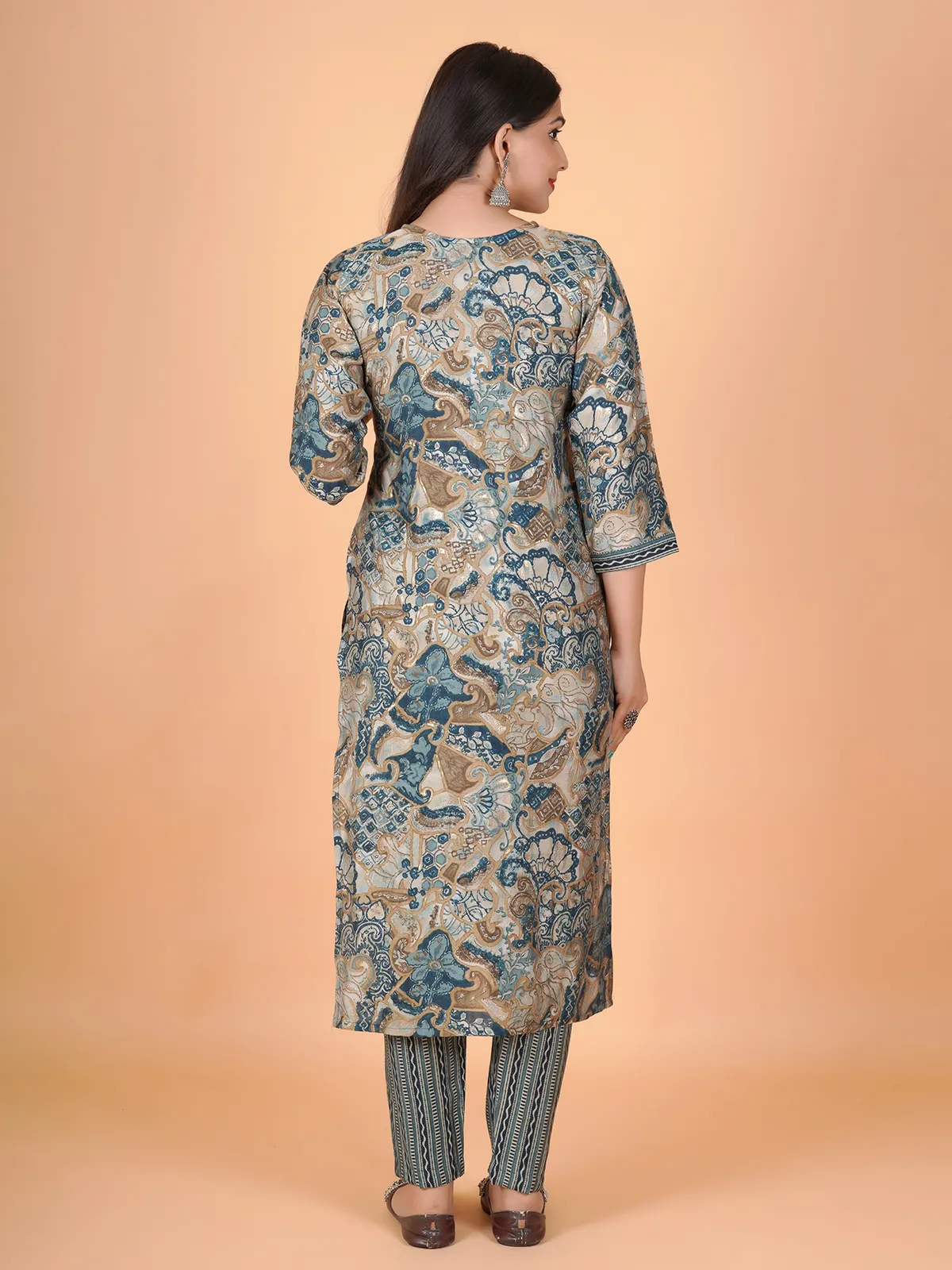 Trendy grey printed kurti set