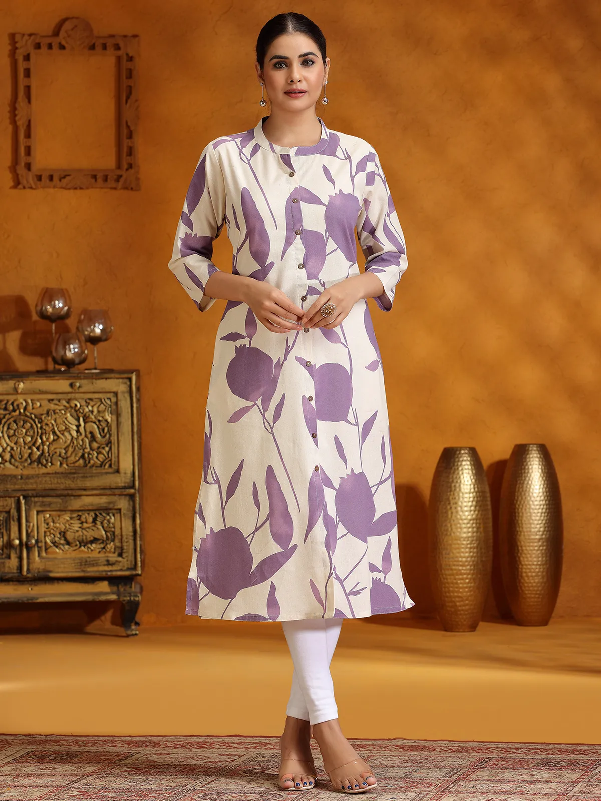 Trendy lavender printed cotton kurti