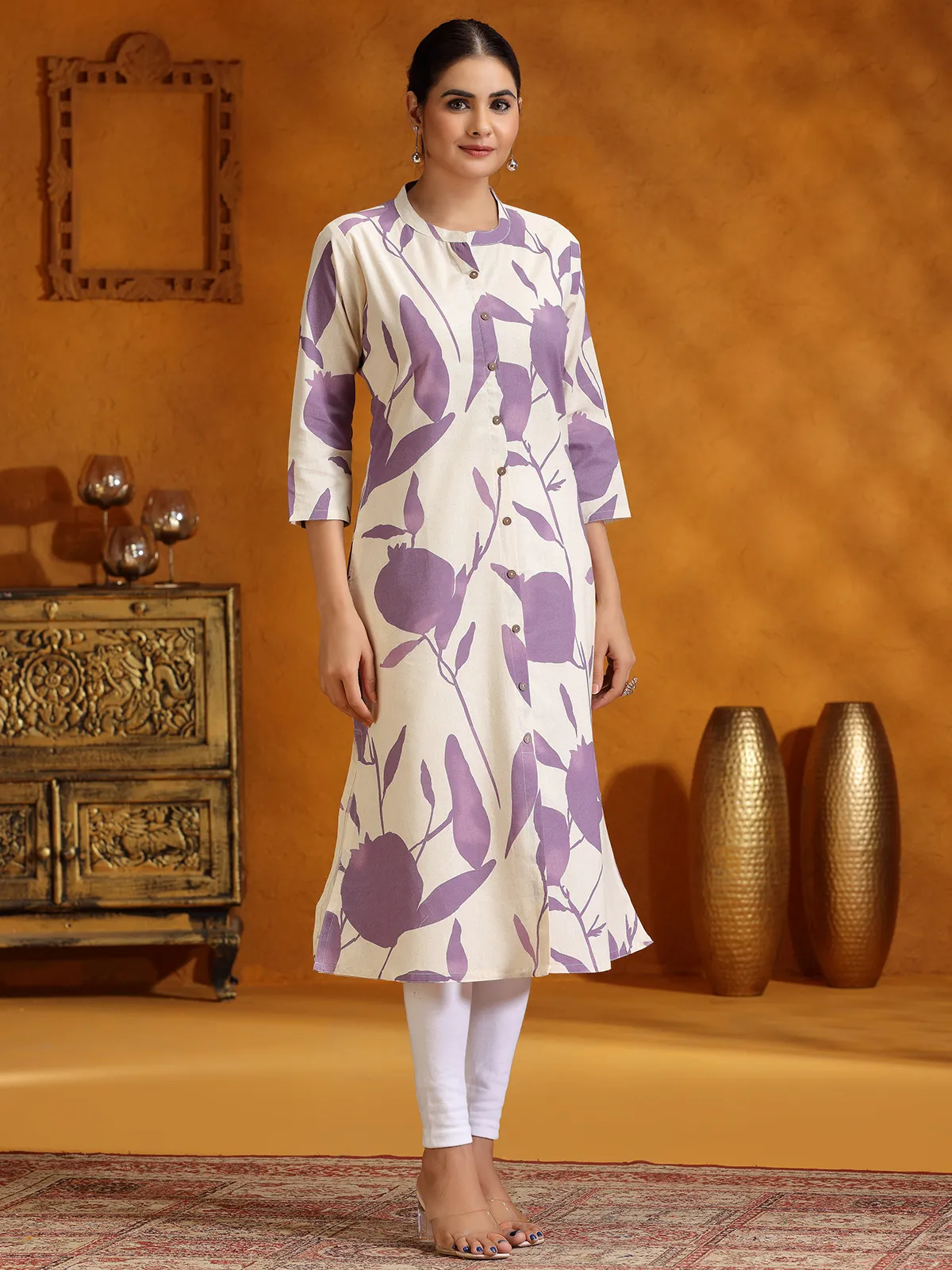 Trendy lavender printed cotton kurti
