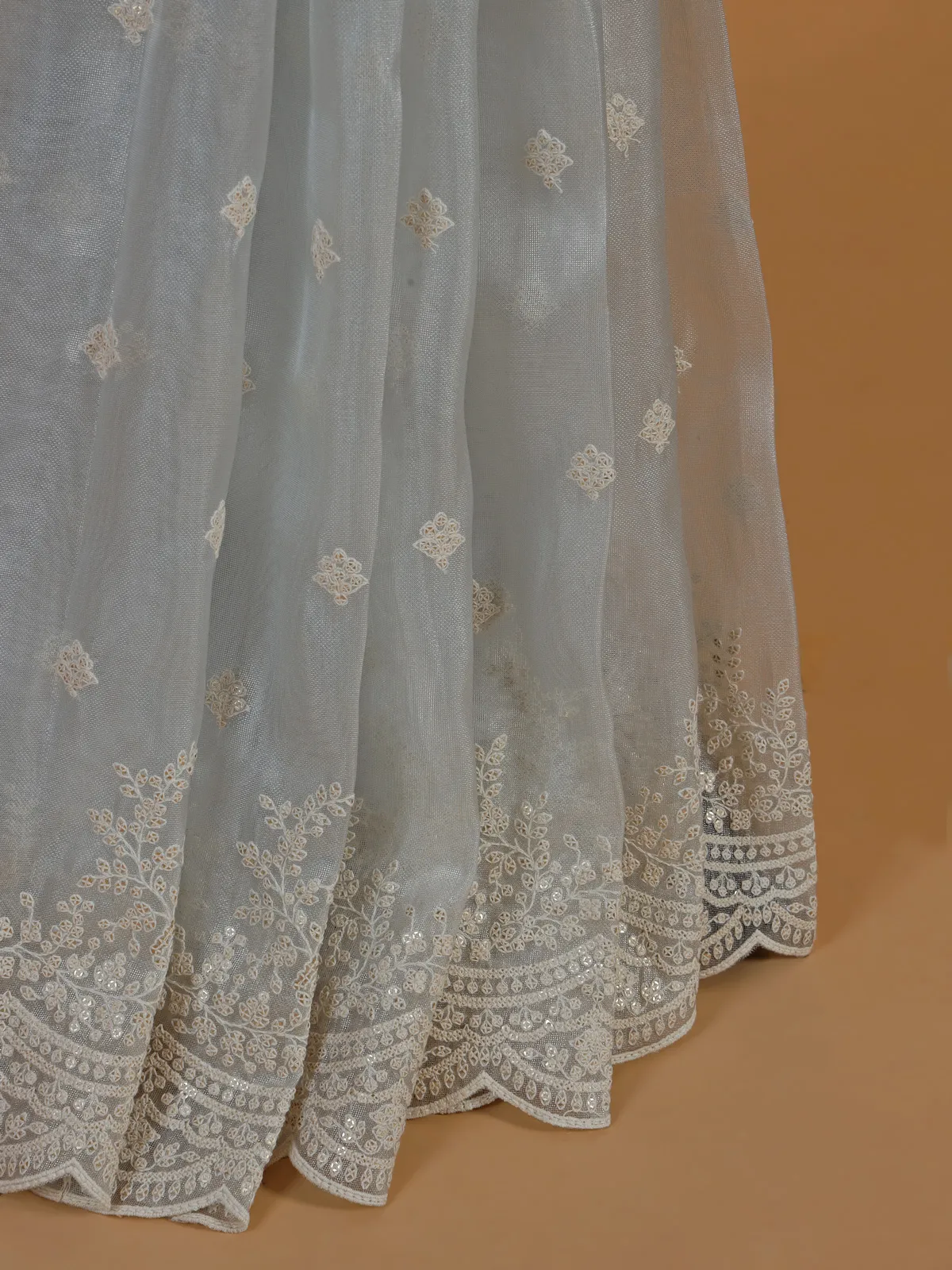 Trendy light blue saree in organza