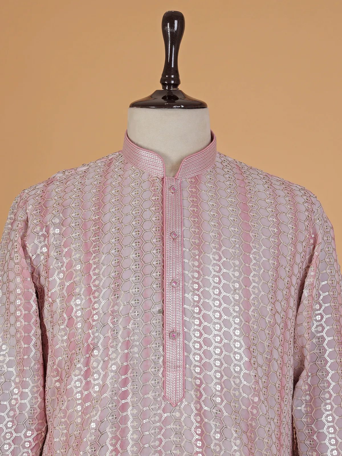 Trendy light pink georgette  Men Kurta pajama