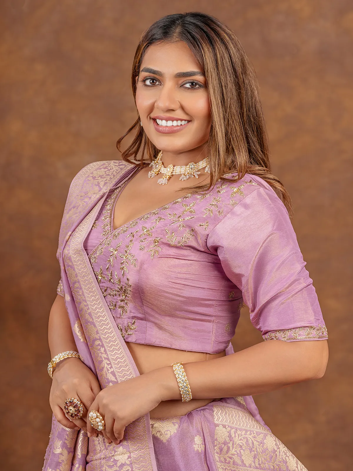 Trendy lilac purple tissue silk saree