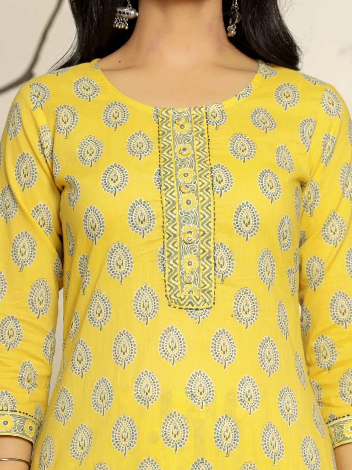 Trendy lime yellow cotton kurti set