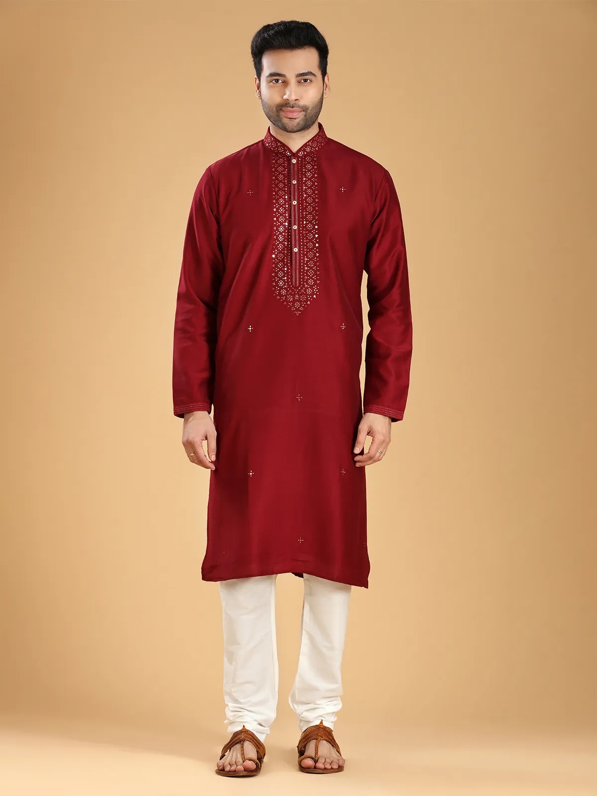 Trendy maroon silk festive kurta suit