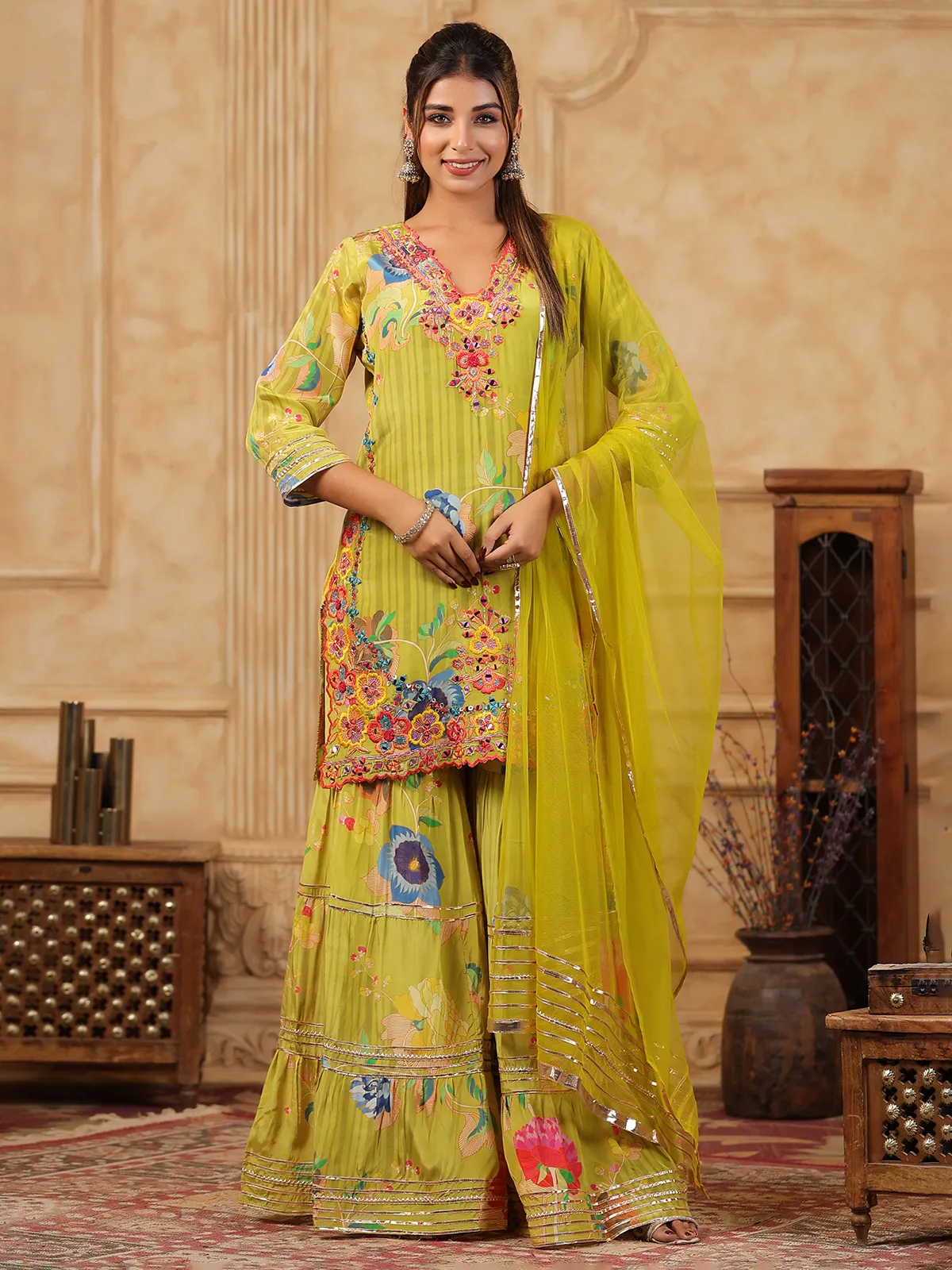 Trendy mehendi green sharara salwar suit