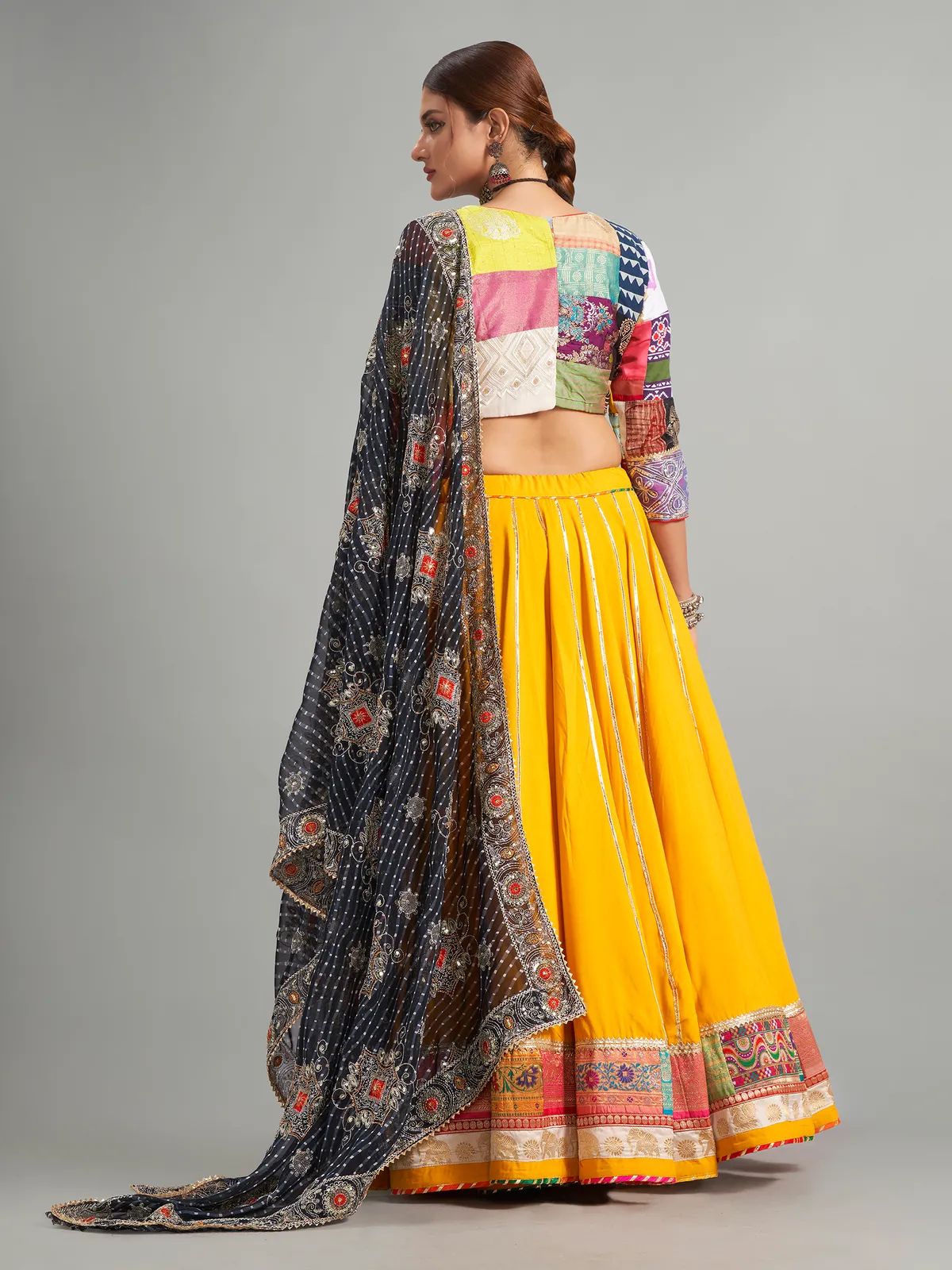 Trendy mustard yellow cotton silk chaniya choli