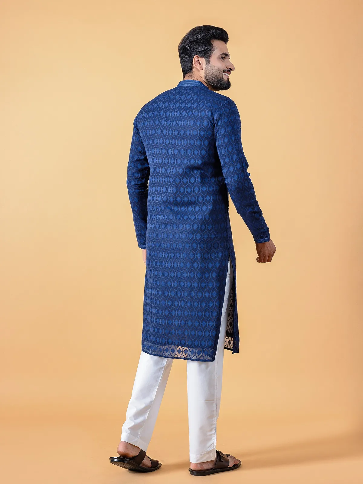 Trendy navy kurta suit in cotton