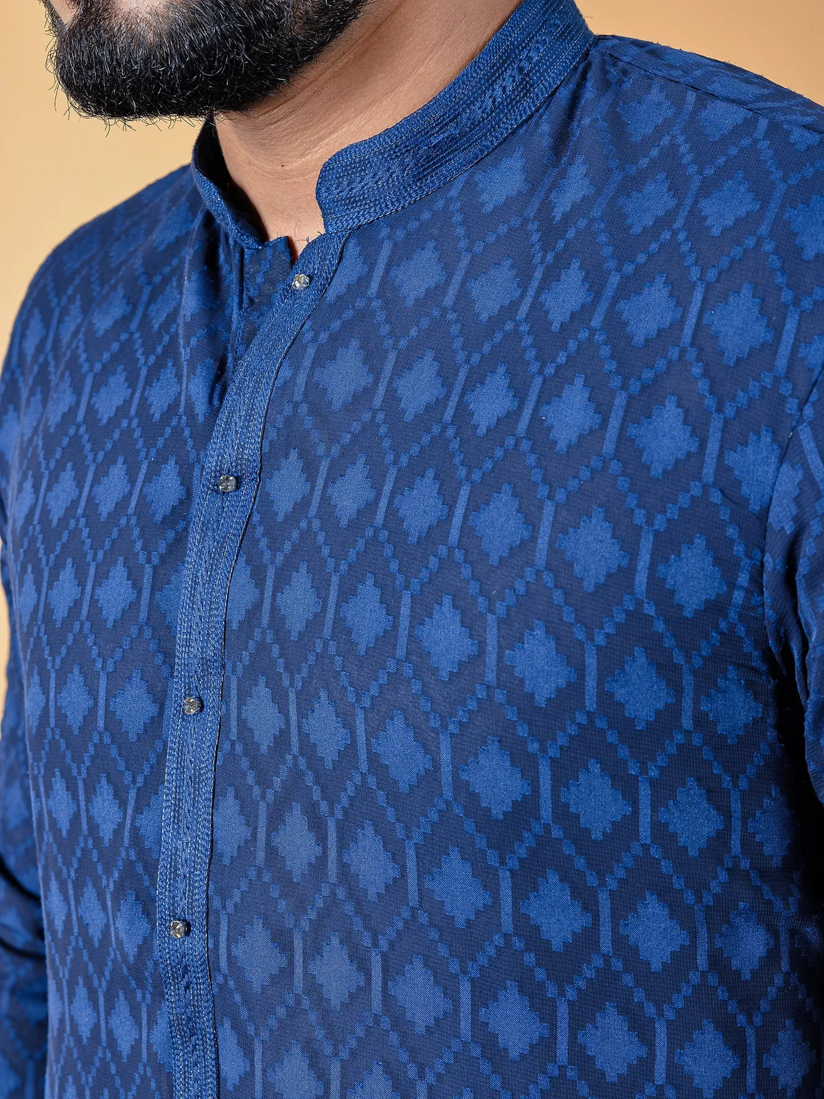 Trendy navy kurta suit in cotton