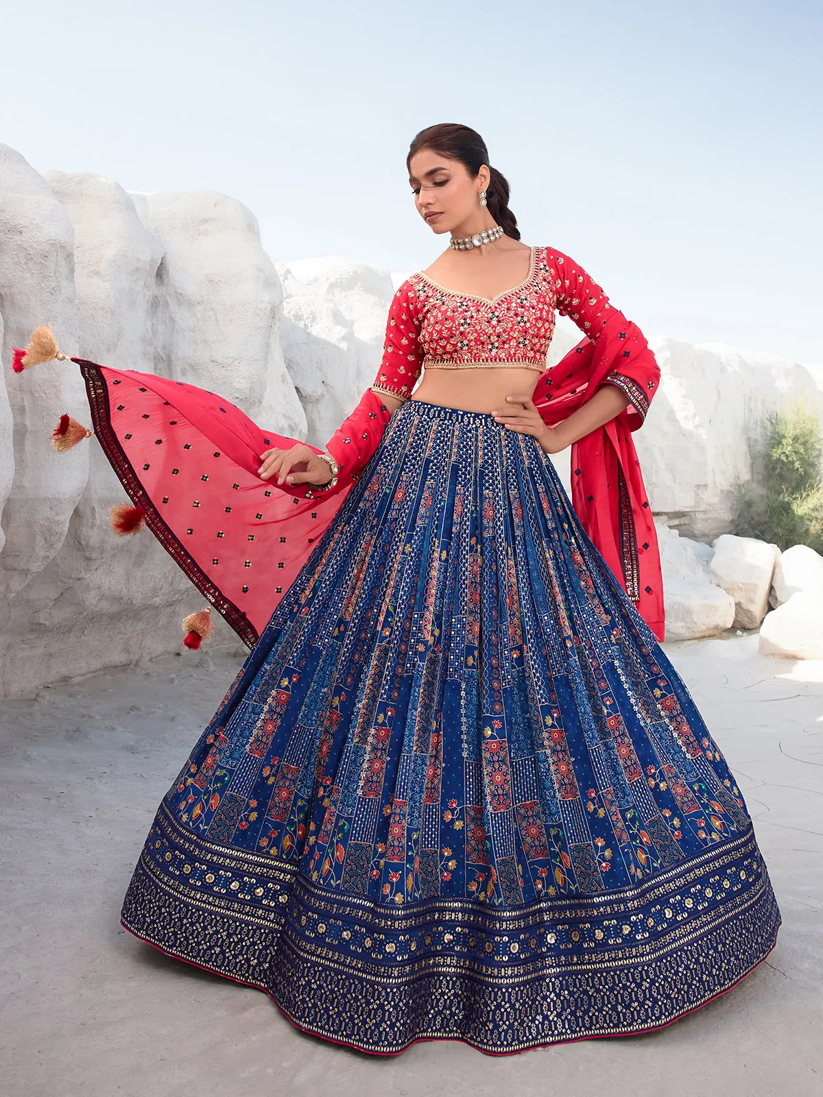 Trendy navy lehenga choli in georgette