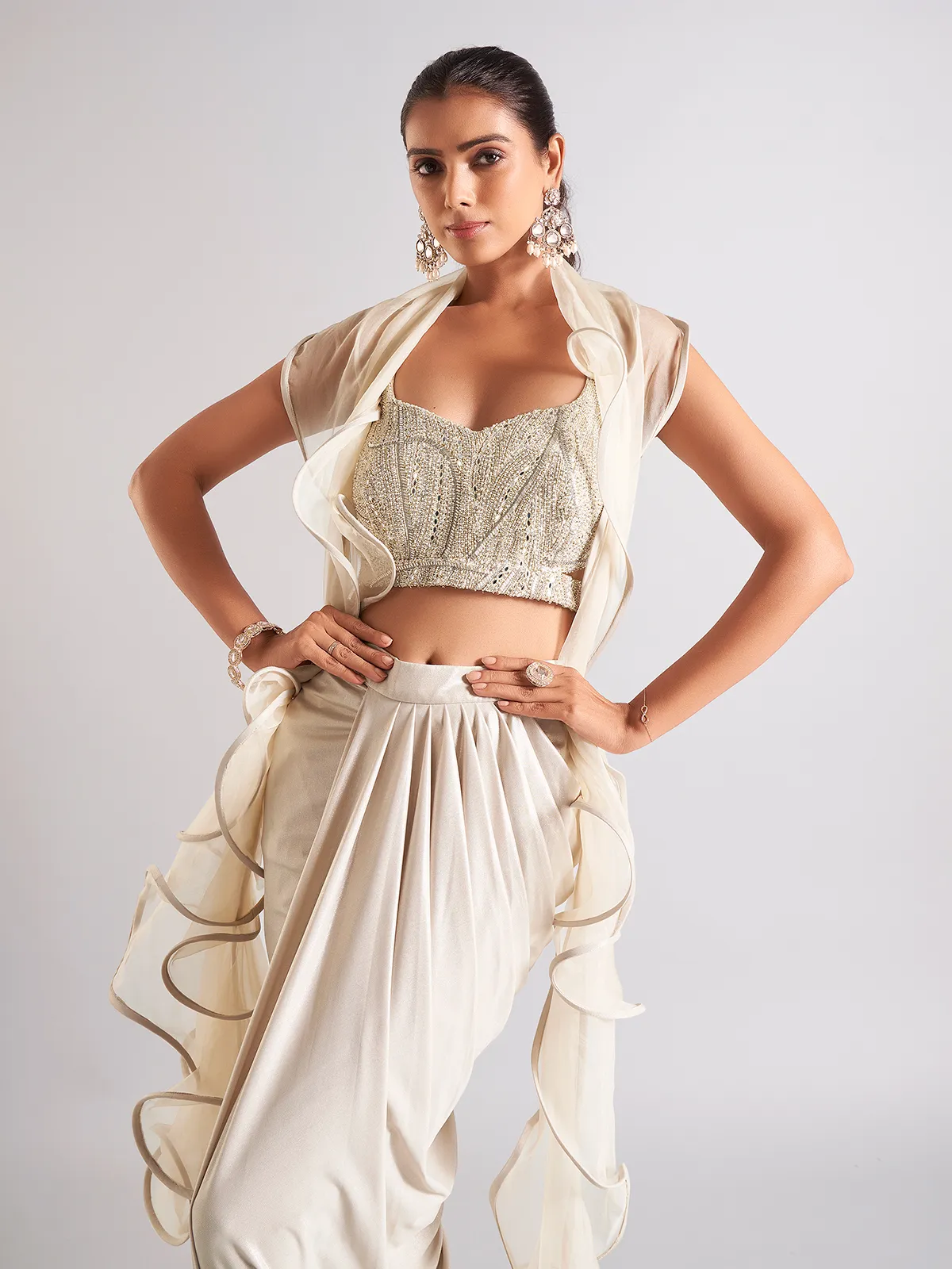 Trendy off-white indowestern in satin