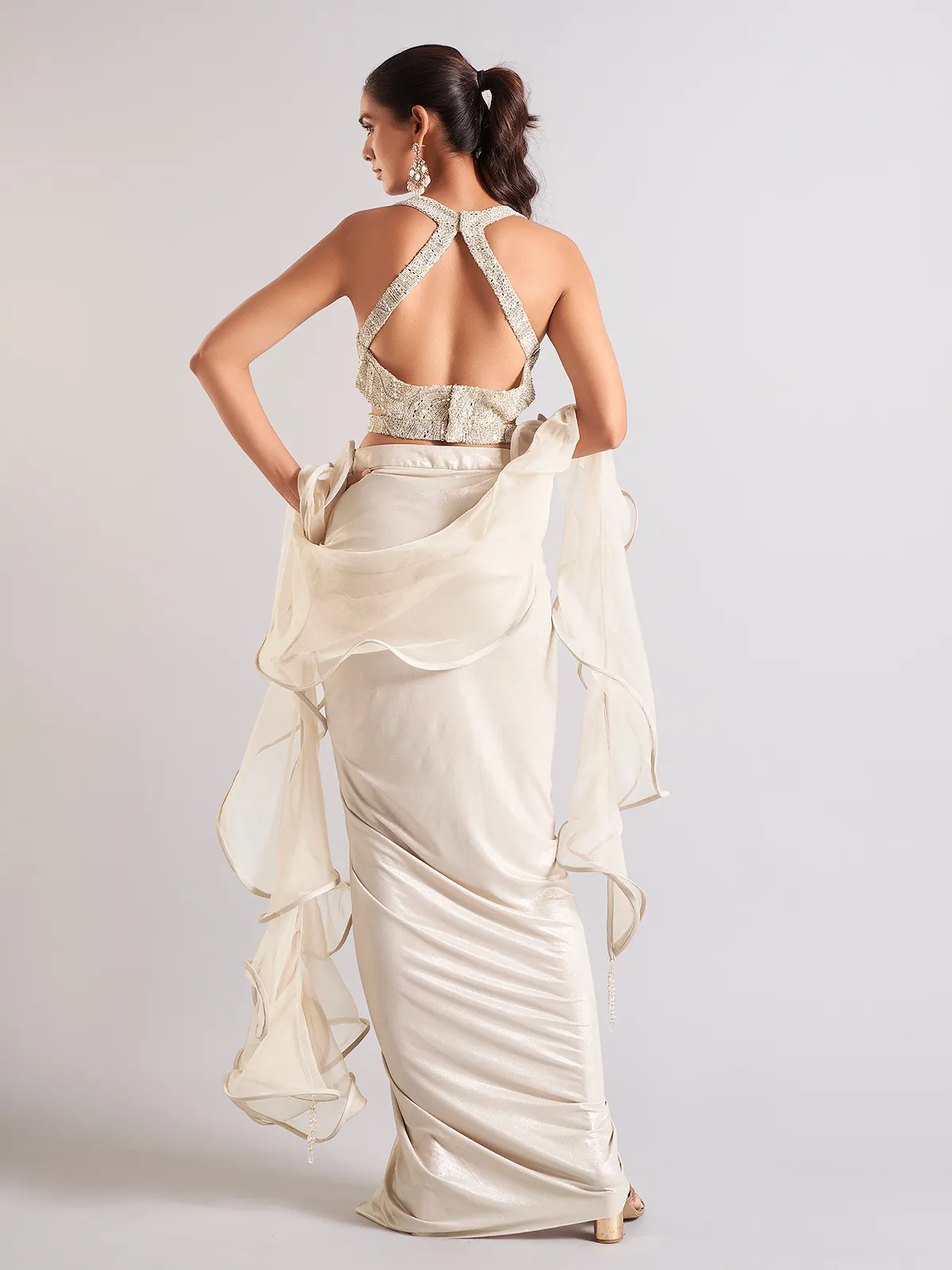 Trendy off-white indowestern in satin