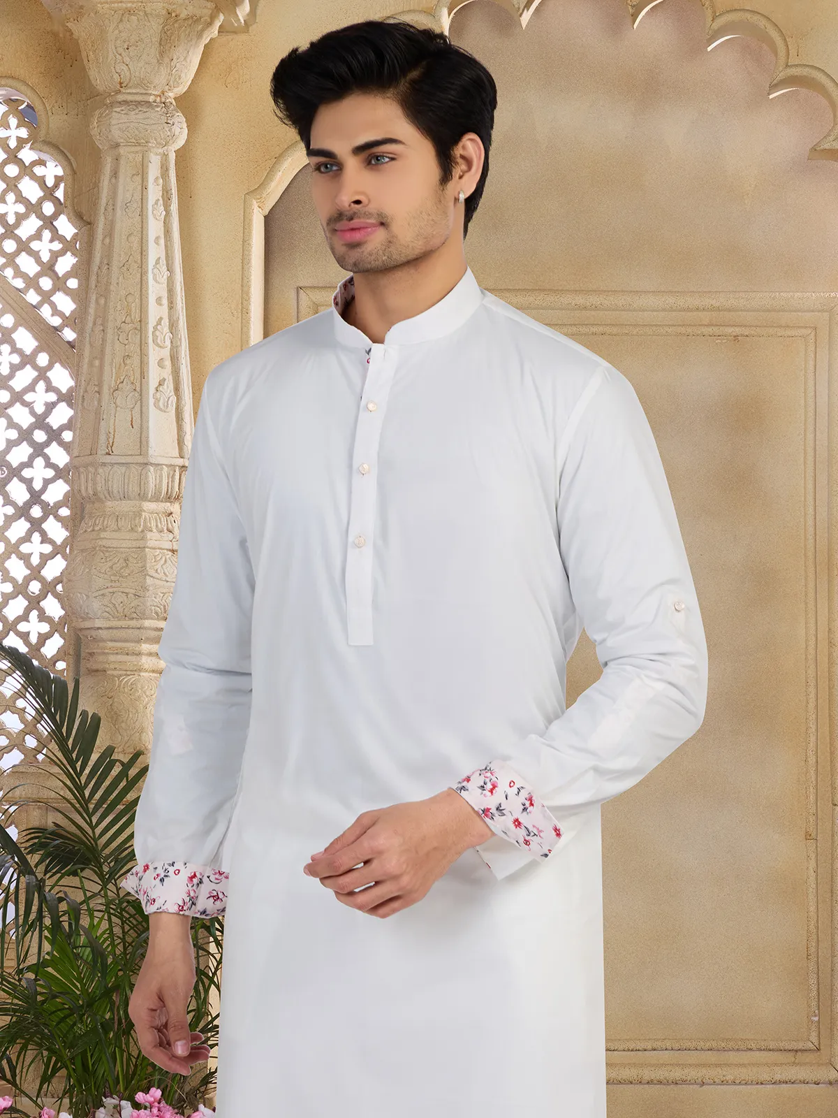 Trendy off-white plain cotton  Men Kurta pajama