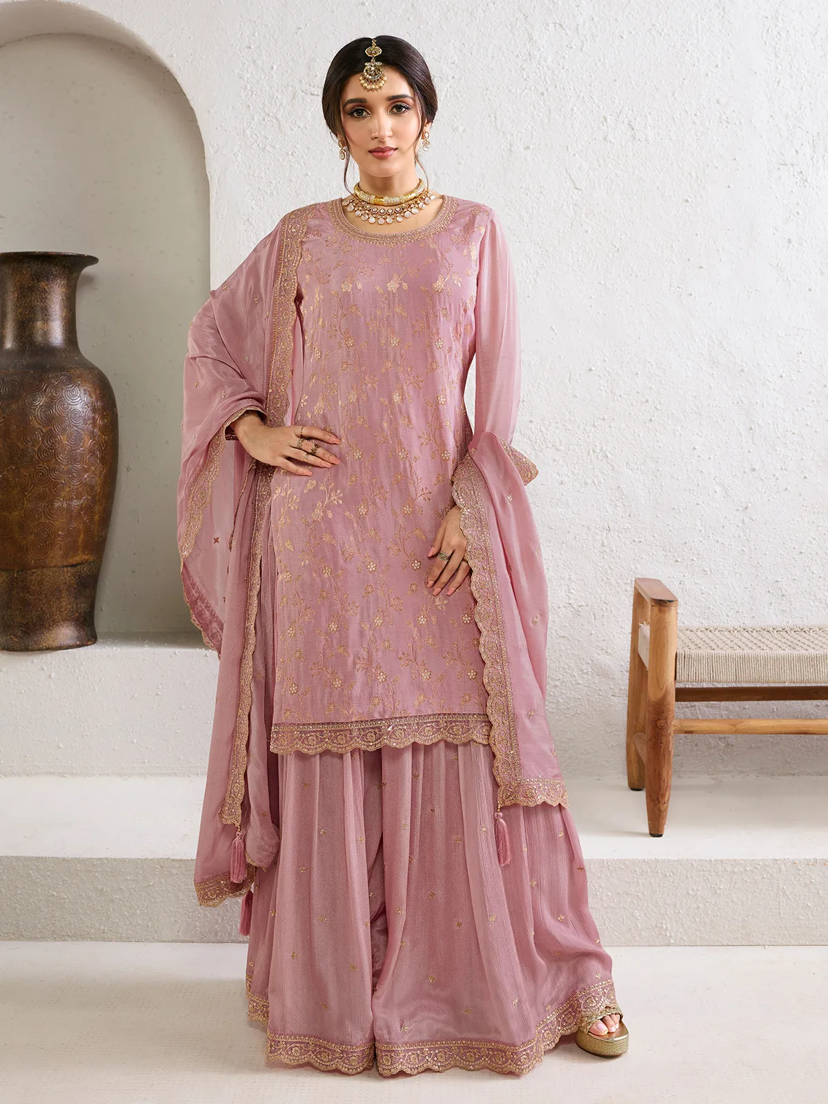 Trendy onion pink palazzo suit