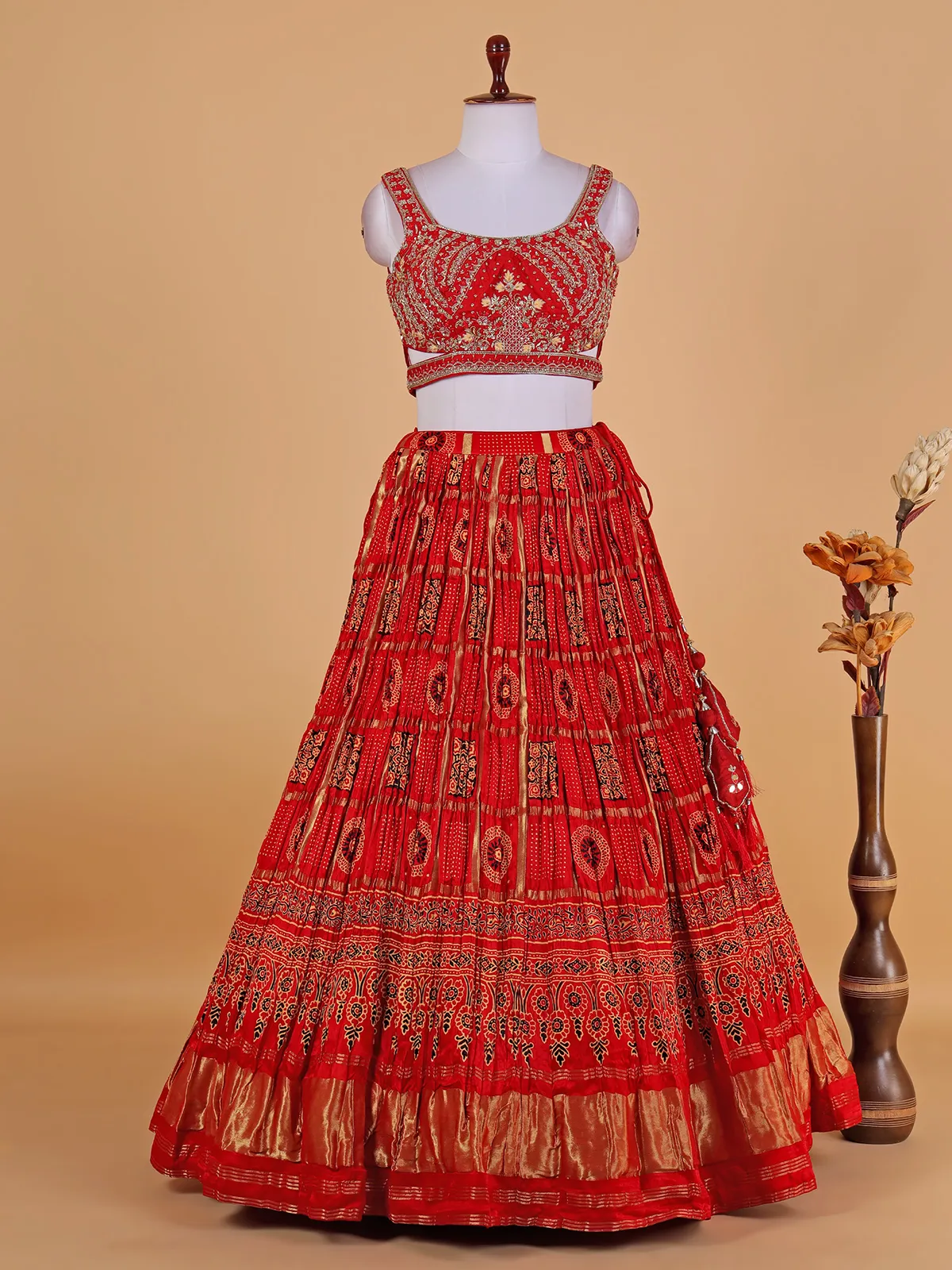 Trendy orange modal silk lehenga choli