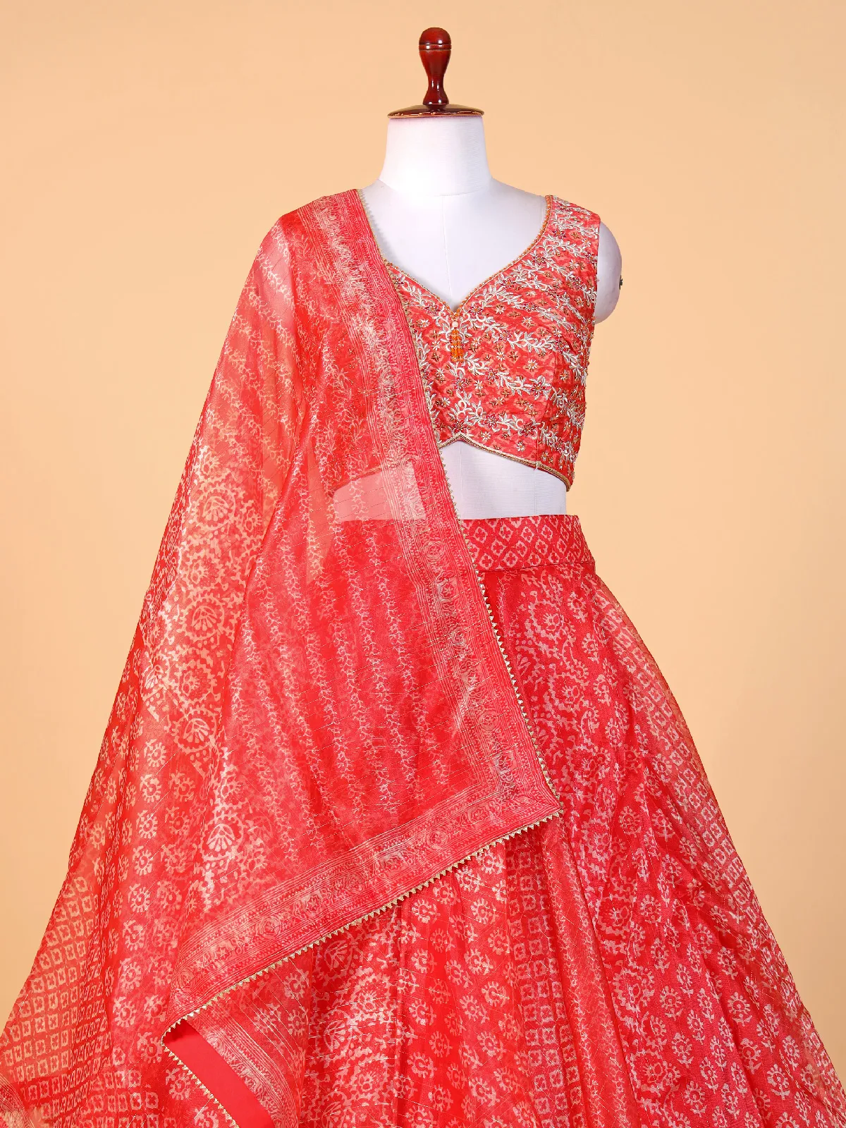 Trendy orange organza lehenga choli with dupatta G3 WLC15541