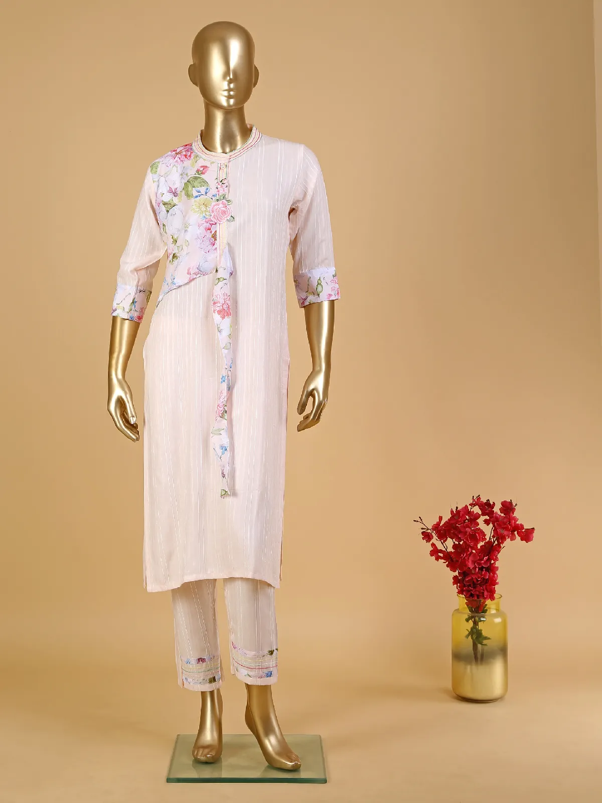 Trendy peach cotton kurti set