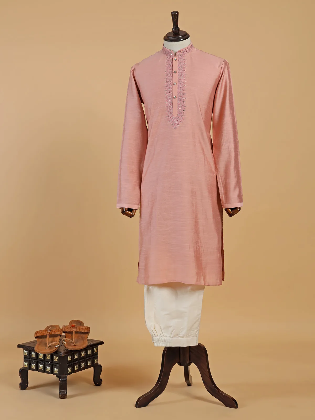 Trendy peach plain cotton kurta suit