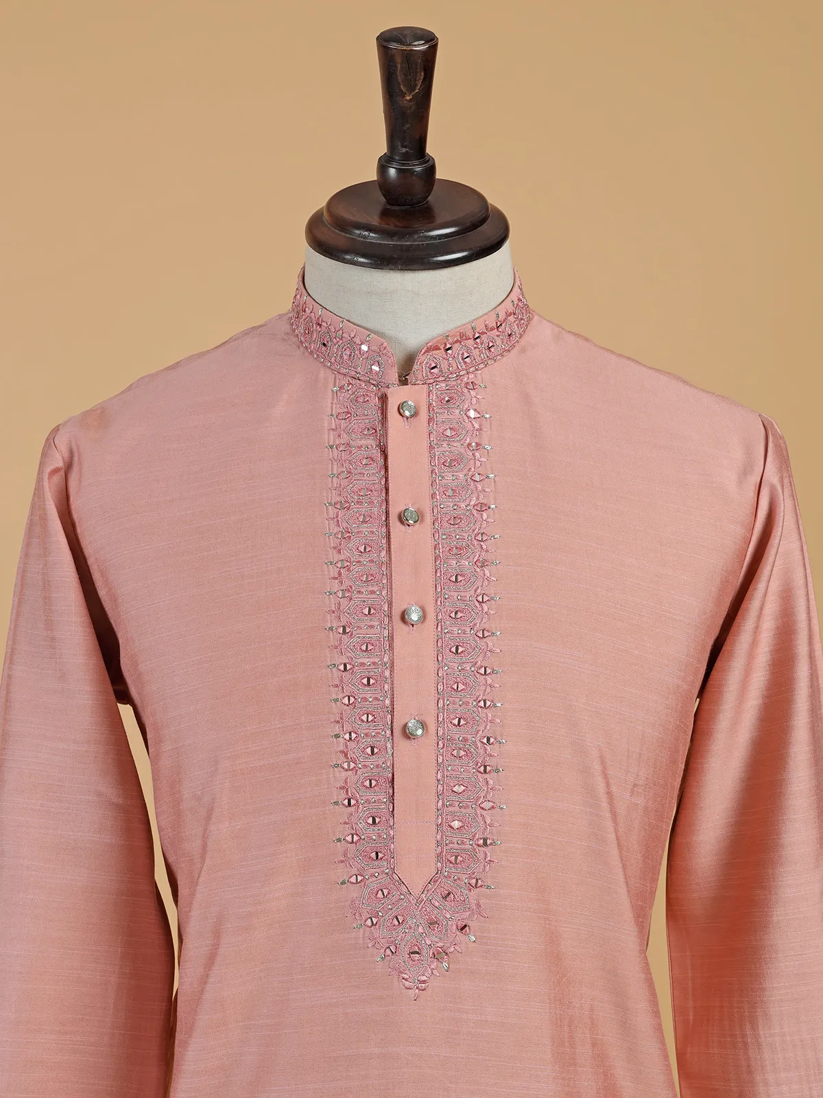 Trendy peach plain cotton  Men Kurta pajama