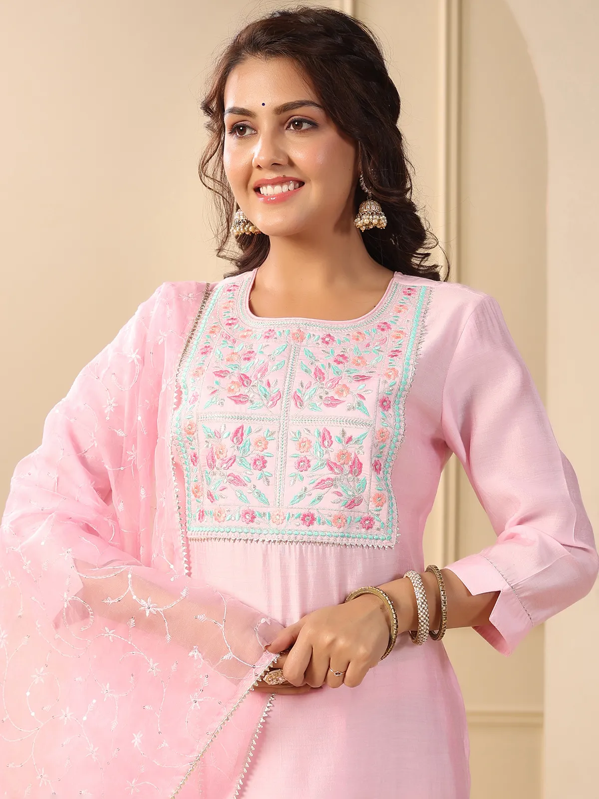 Trendy pink cotton kurti set