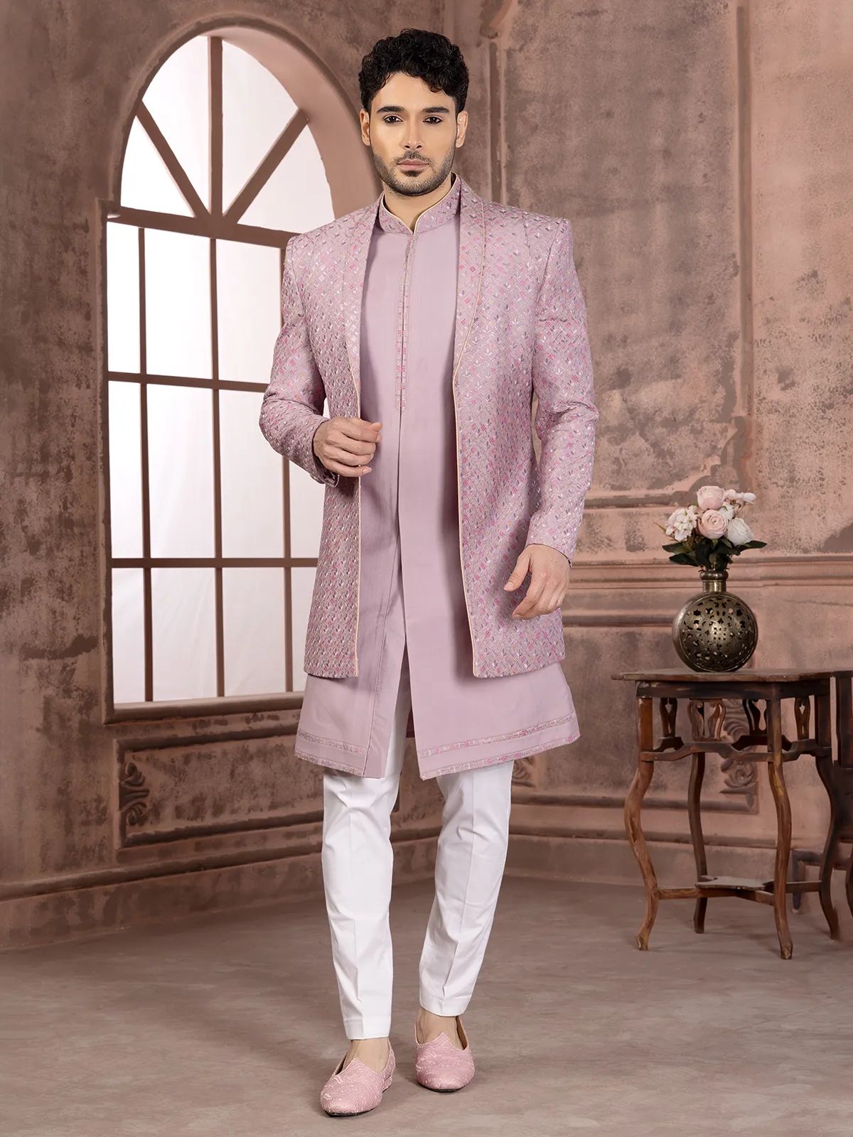 Trendy pink indowestern with embroidery