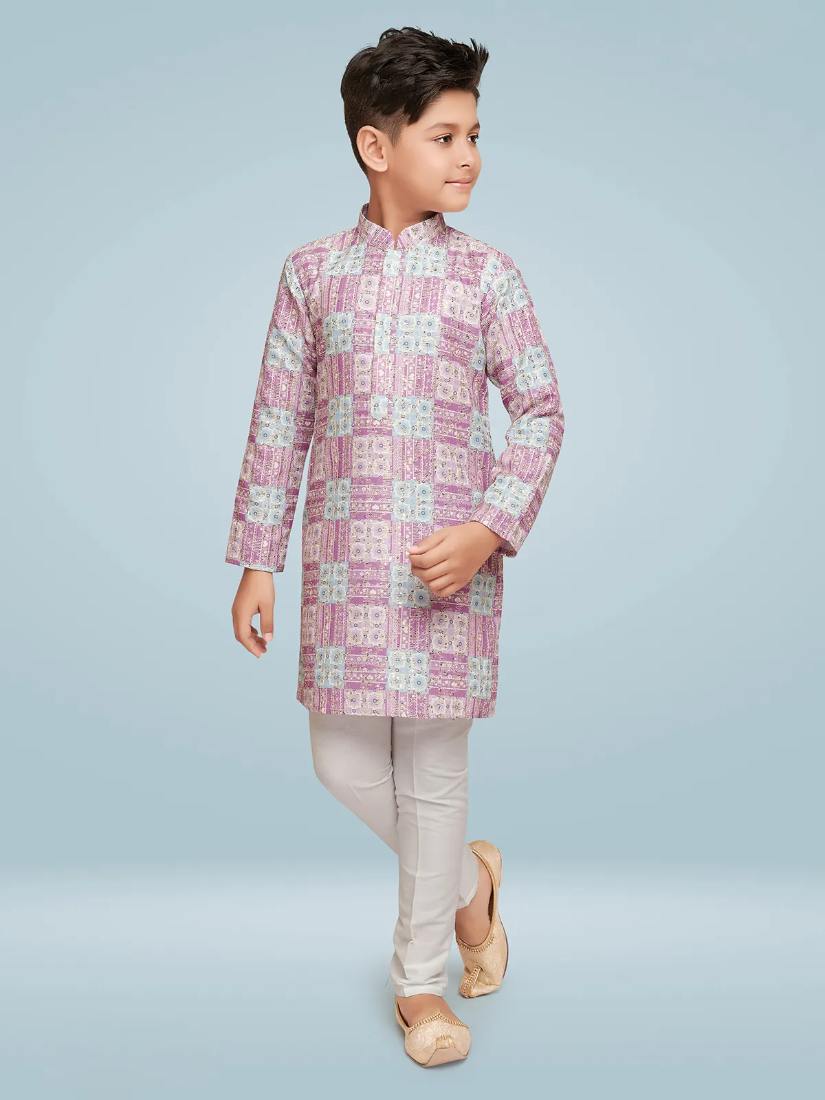 Trendy pink printed kurta suit in silk