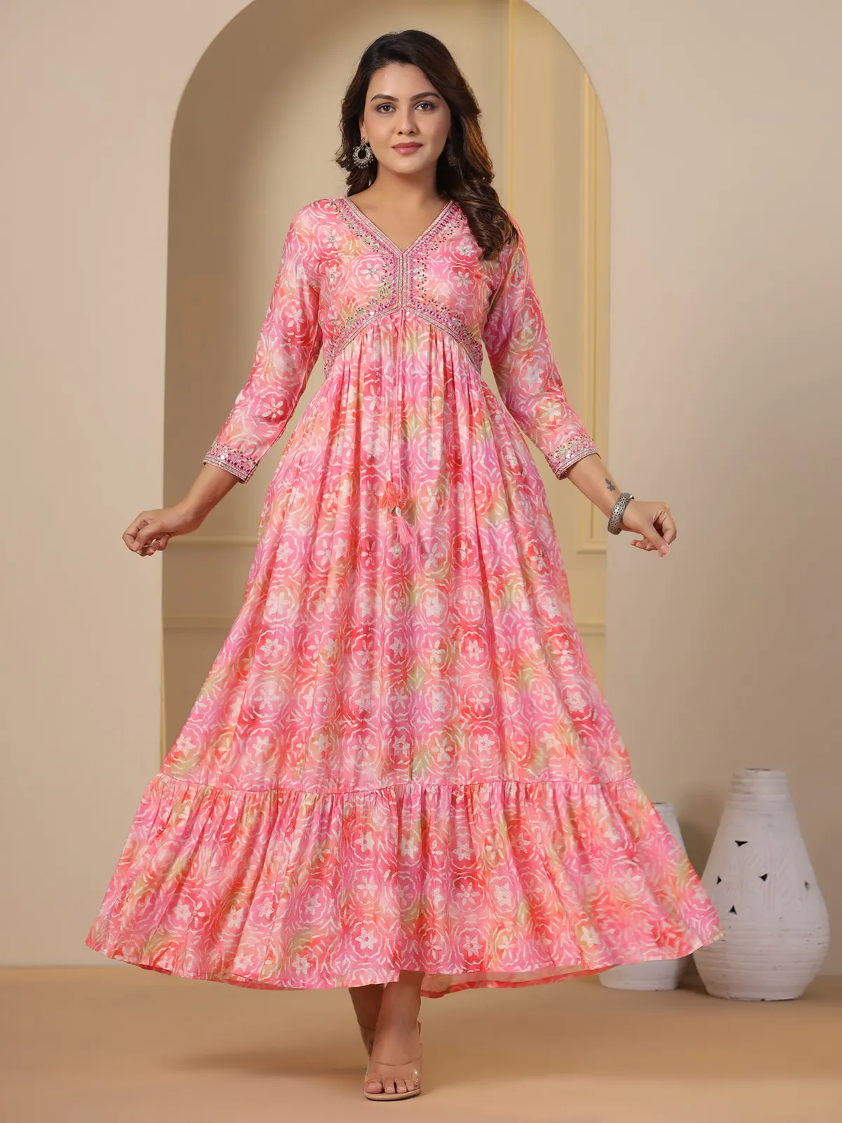 Trendy pink printed long kurti