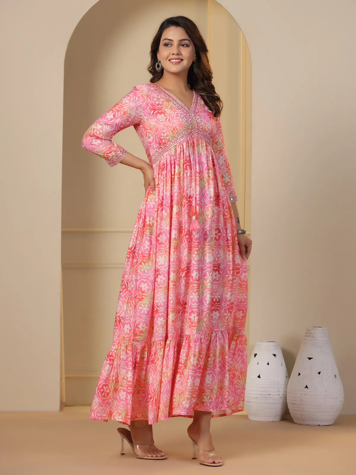 Trendy pink printed long kurti