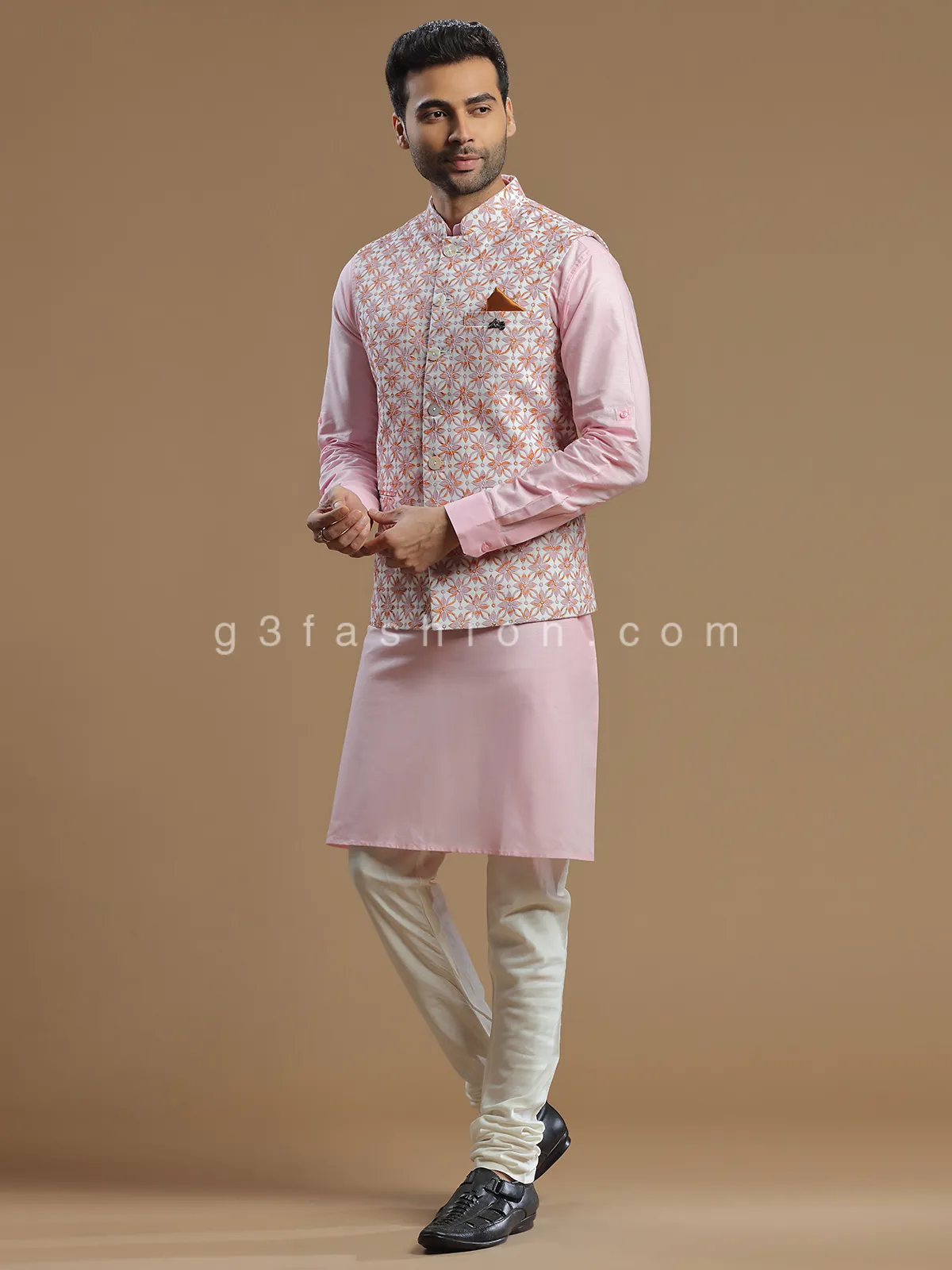 Trendy pink silk waistcoat set for wedding